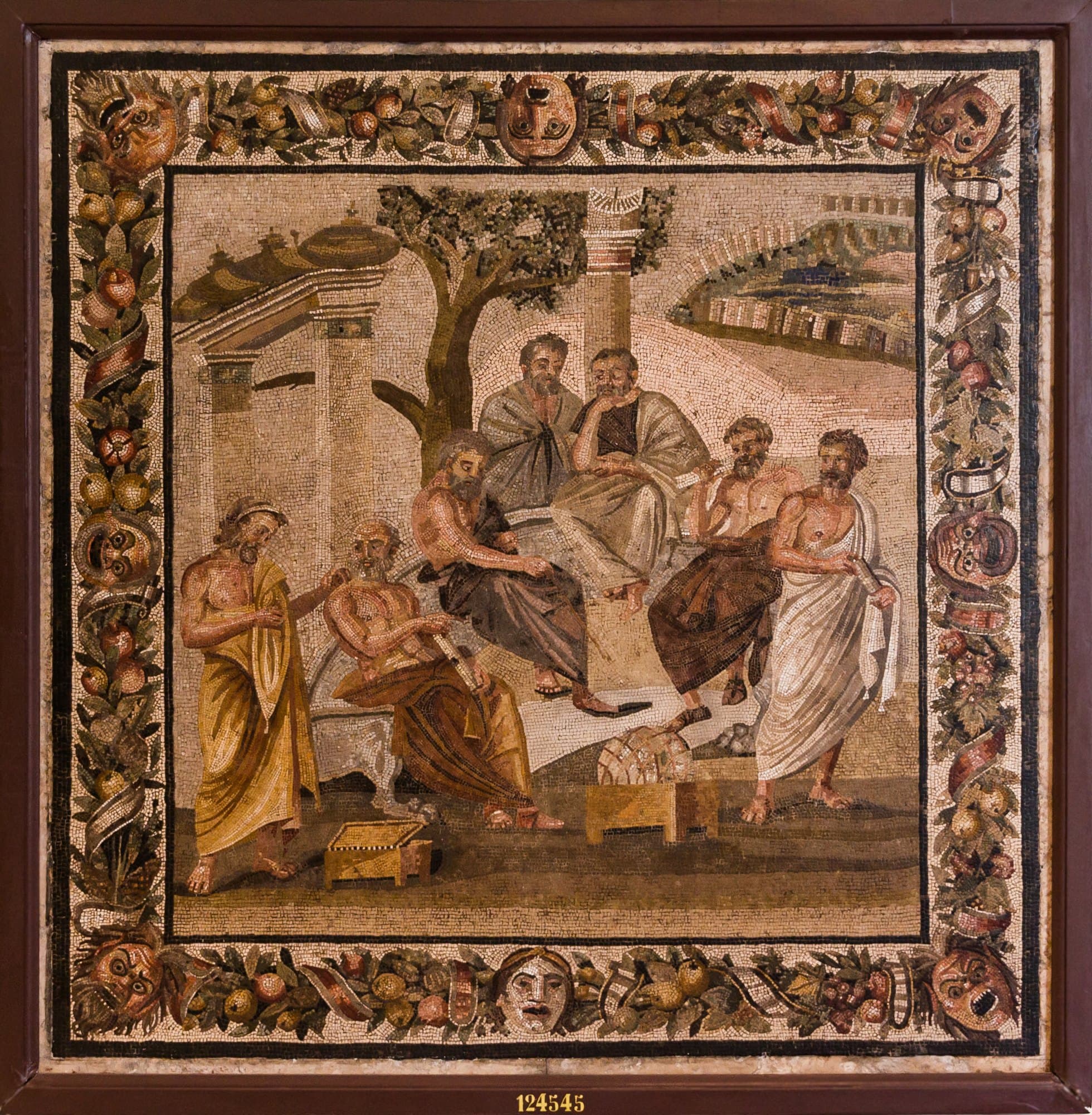 A Academia. Mosaico de Pompeia, séc. I a.C. Domínio público.